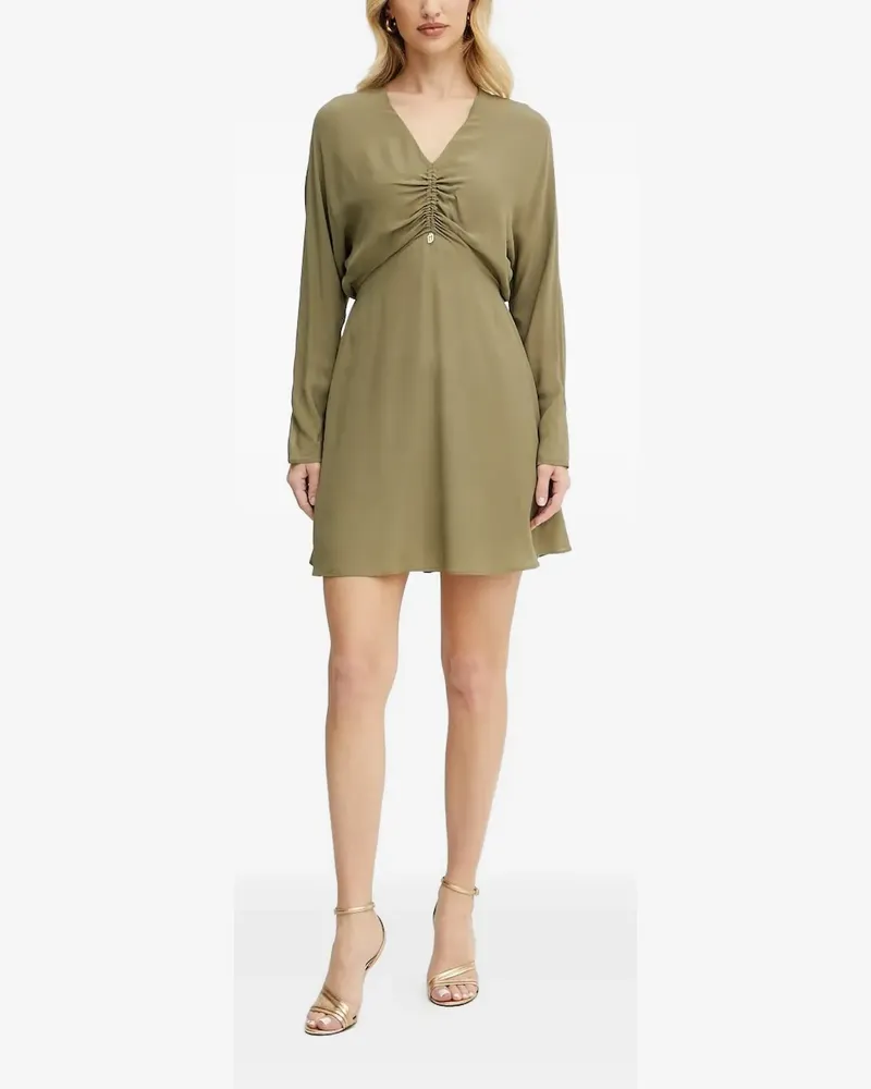 Liu Jo Gerafftes Minikleid mit V-Ausschnitt - Grün Grün
