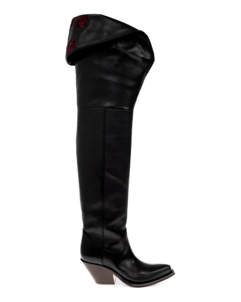 Chloé Azelan floral-embroidered leather boots - Schwarz Schwarz