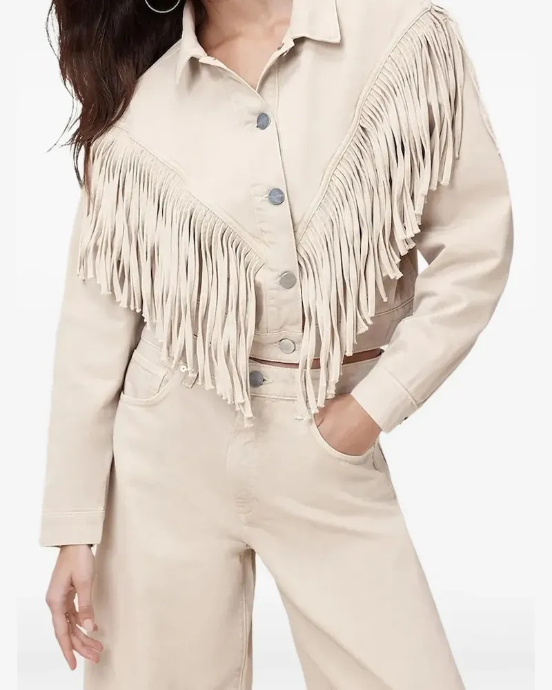 AllSaints Marlene Cropped-Jacke mit Fransen - Nude Nude