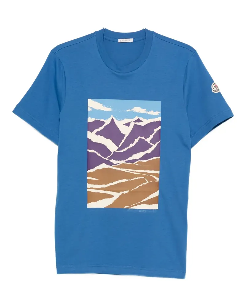 Moncler Kurzärmeliges T-Shirt mit grafischem Print - Blau Blau