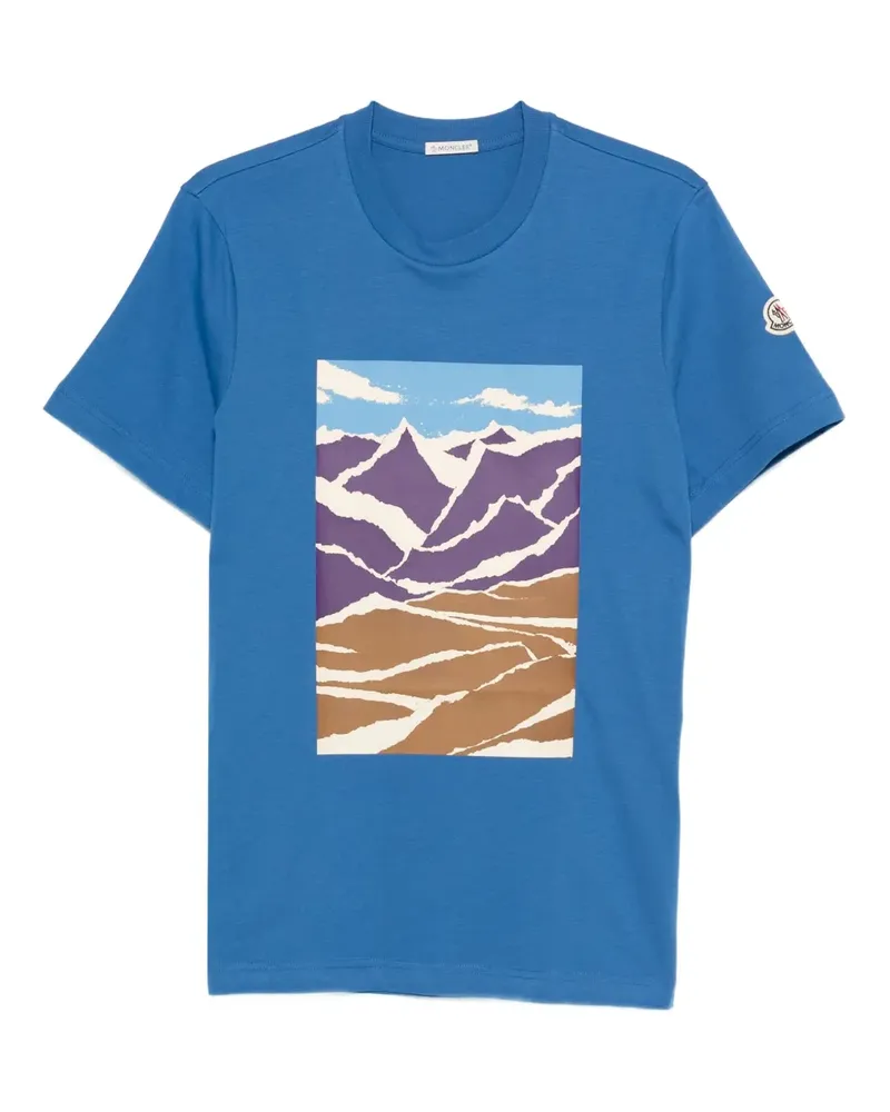 Moncler Kurzärmeliges T-Shirt mit grafischem Print - Blau Blau