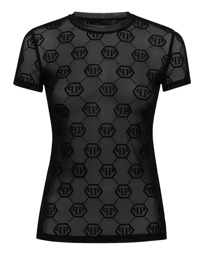 Philipp Plein T-Shirt mit Monogrammmuster - Schwarz Schwarz