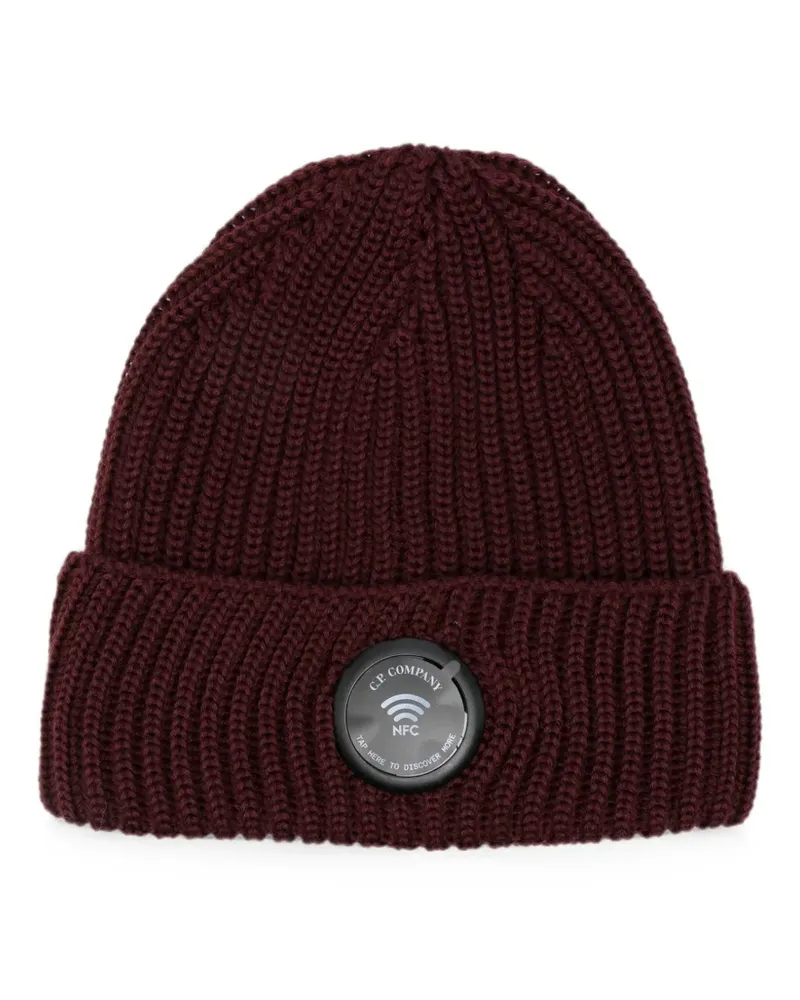 C.P. Company logo-patch ribbed-knit beanie hat - Rot Rot