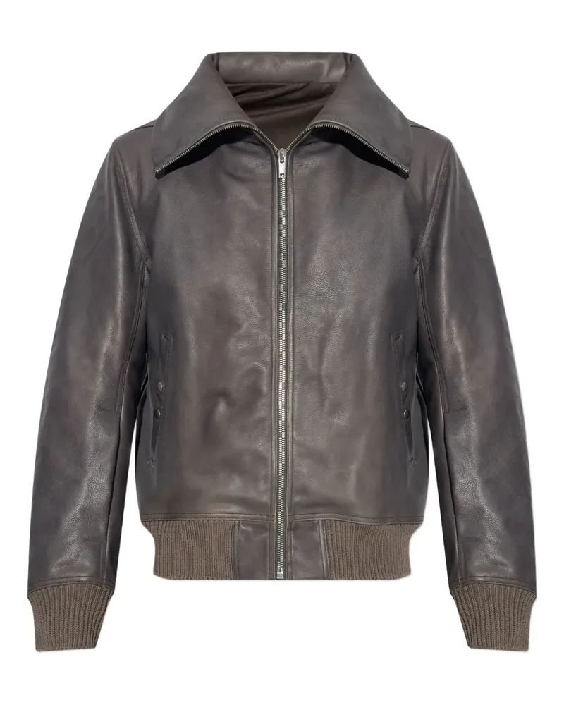 Rick Owens Blixa Dracollar Lederjacke mit gerippten Bündchen - Braun Braun