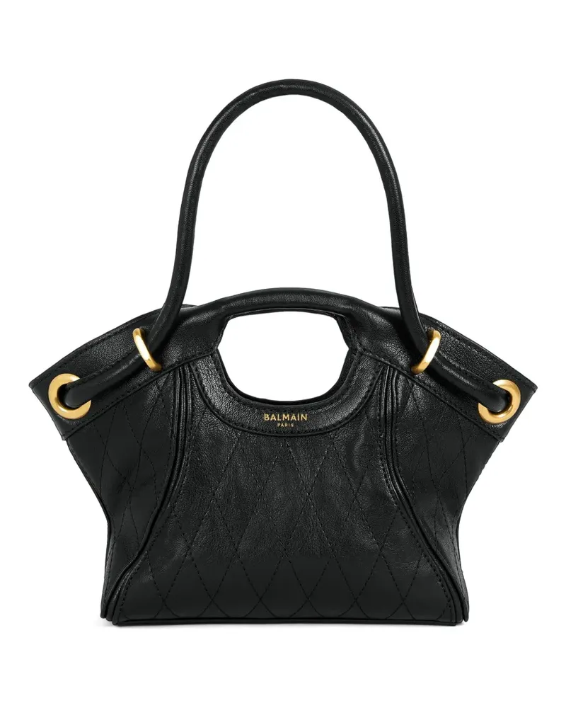Balmain Kleine Tote Bag aus glattem, abgestepptem Leder - Schwarz Schwarz