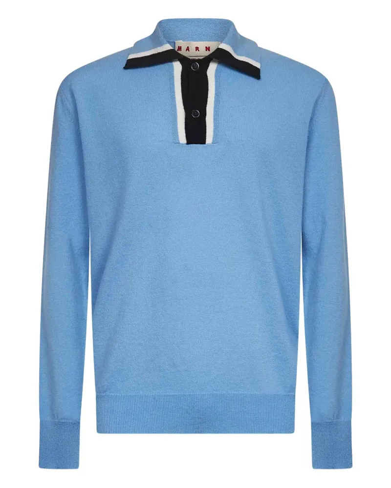 Marni Gestreiftes Poloshirt mit Rippkragen - Blau Blau
