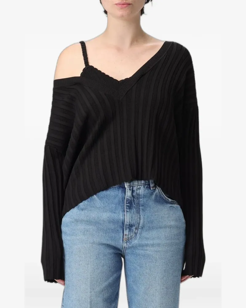 Moschino Gerippter Pullover mit Cut-Outs - Schwarz Schwarz