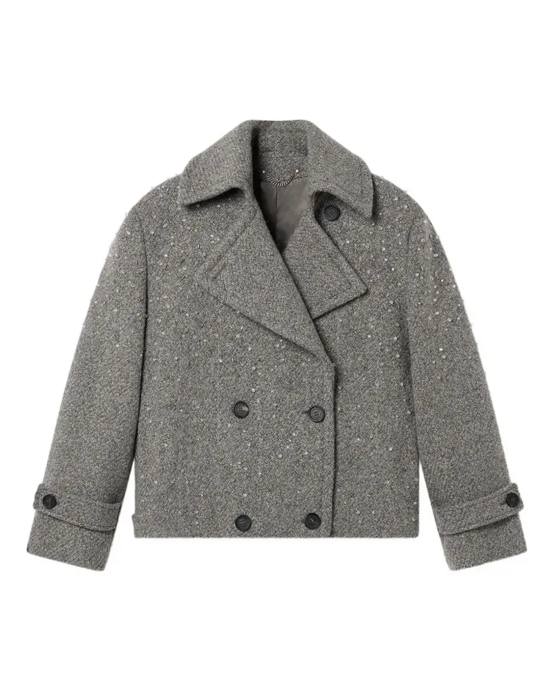 Golden Goose Journey short trench coat Regina embellished salt and pepper virgin wool - Grau Grau