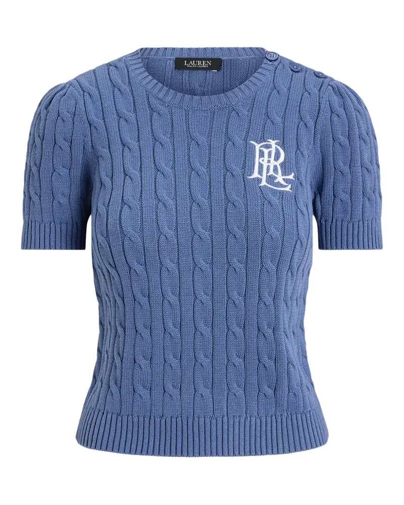 Ralph Lauren T-Shirt mit Zopfmuster und Knopfdetail - Blau Blau