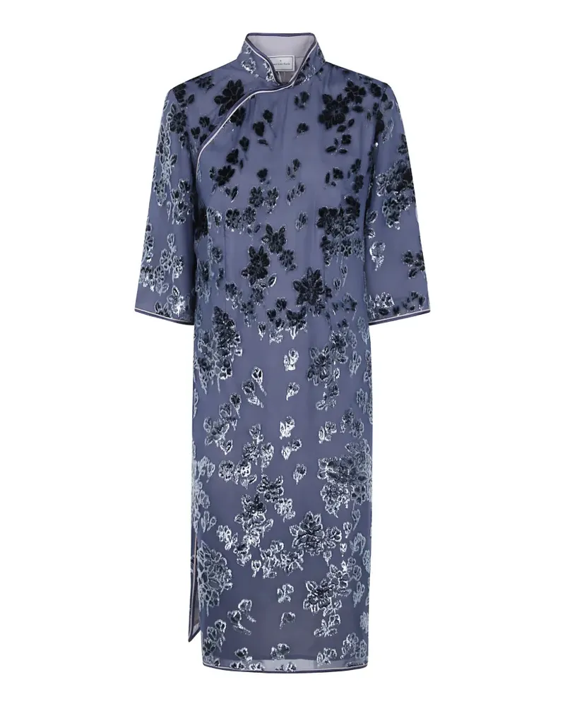 Pierre-Louis Mascia Mandarinkragen-Midikleid mit Blumendevoré - Grau Grau