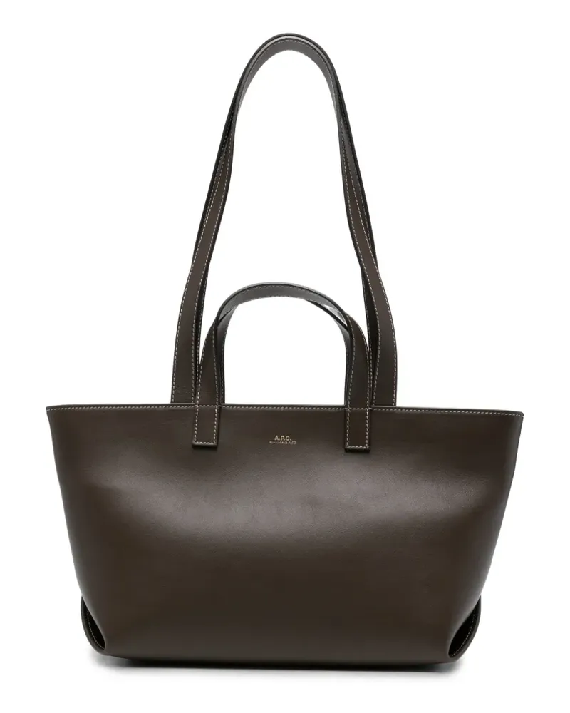 A.P.C. small Drummer logo-print leather tote bag - Braun Braun