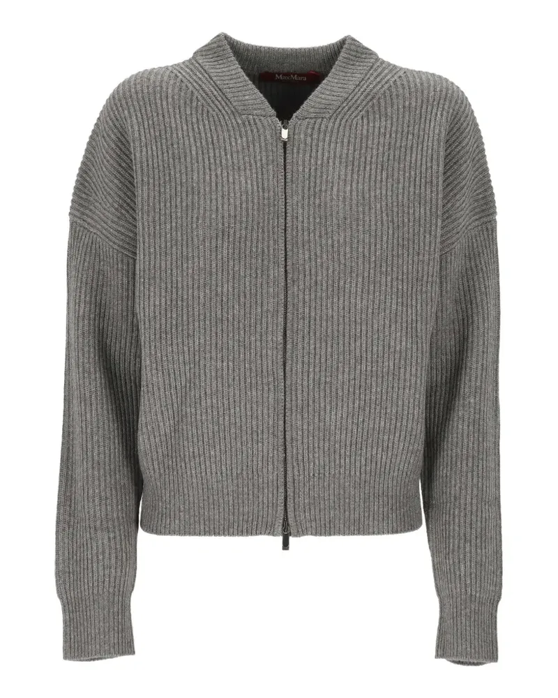 Max Mara Gerippter Cardigan mit Reißverschluss - Grau Grau