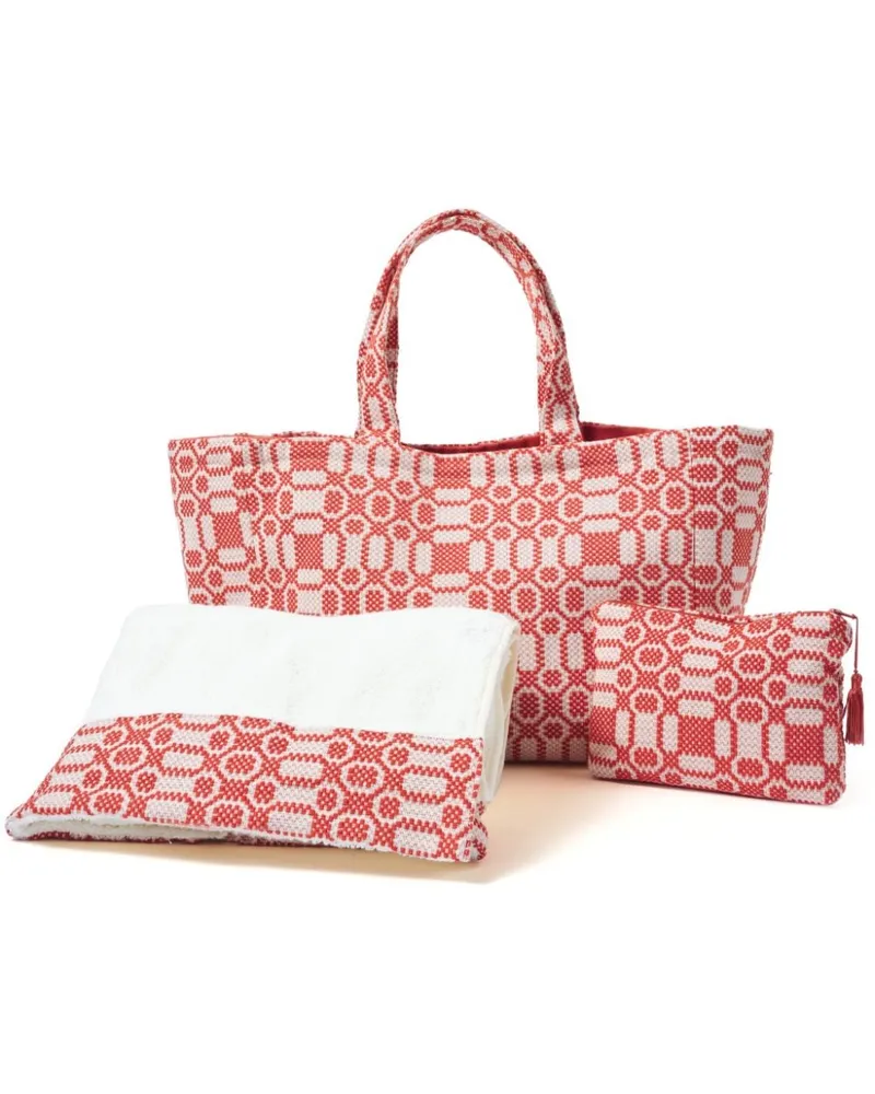 CABANA Lecce Shopper Set Mit Geometrischem Muster Rot