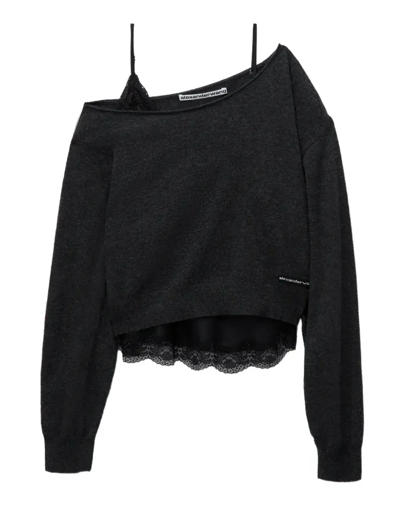 Alexander Wang Schulterfreier Pullover mit Spitzenbesatz - Grau Grau