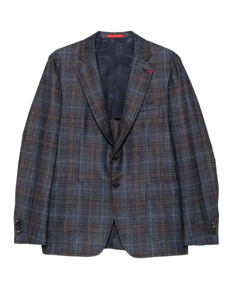 Isaia Einreihiges Sakko mit Karomuster - Blau Blau