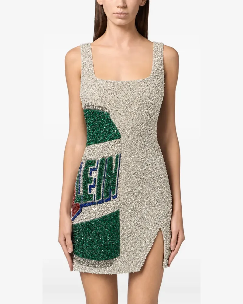Philipp Plein Kurzes Kleid mit kristallverzierter Schleife - Silber Silber