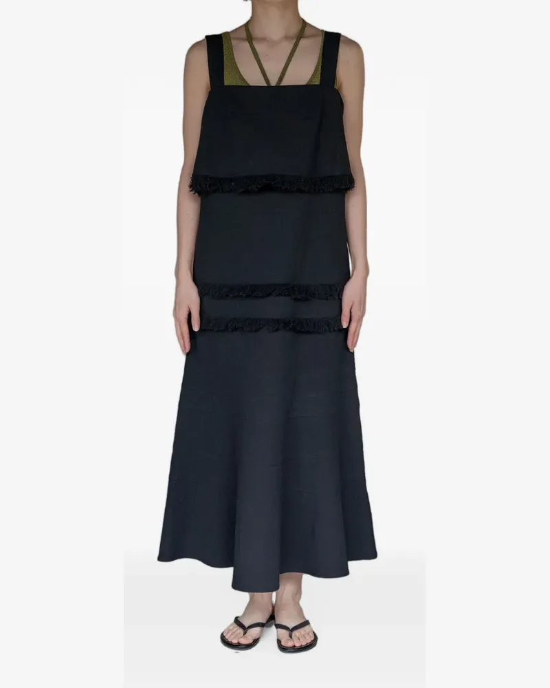 Muller of Yoshiokubo Gestuftes Fin Maxikleid - Schwarz Schwarz