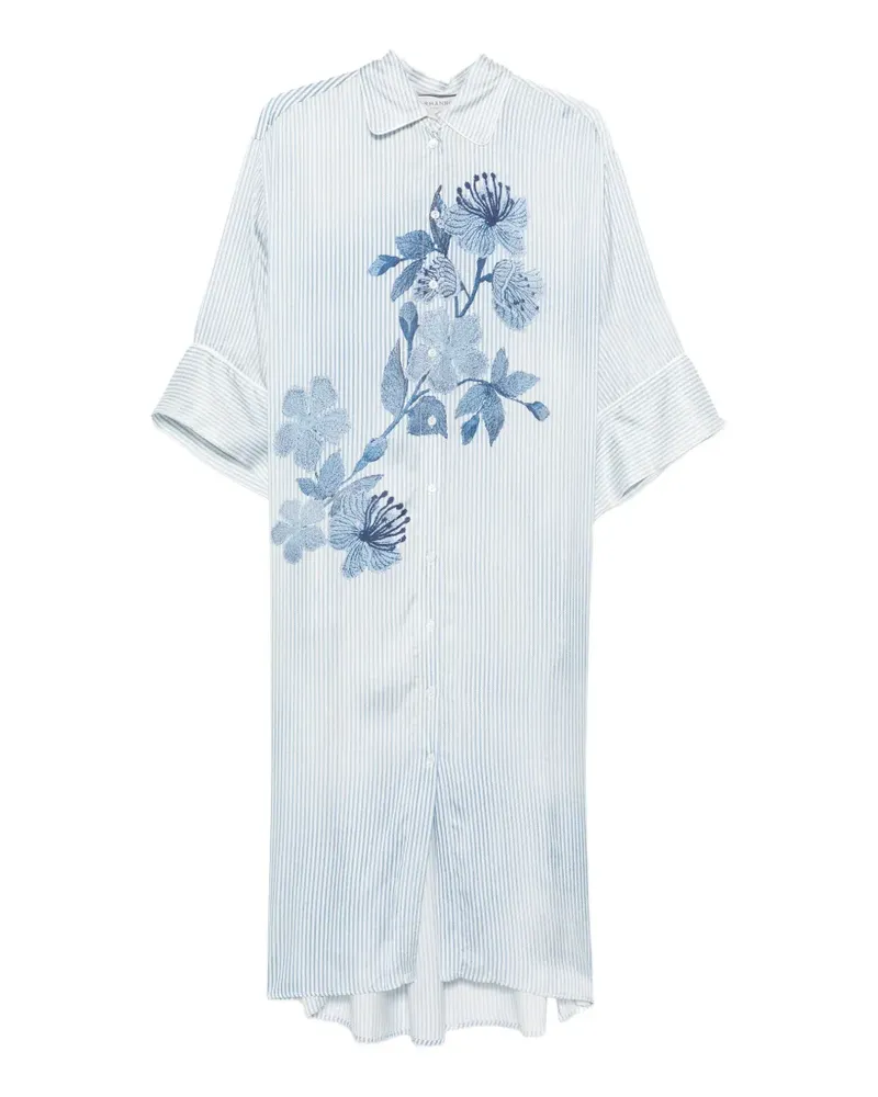 Ermanno Scervino floral-print striped shirt midi dress - Weiß Weiß