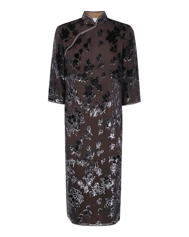 Pierre-Louis Mascia Midikleid aus Seidengemisch mit Blumendevoré - Schwarz Schwarz