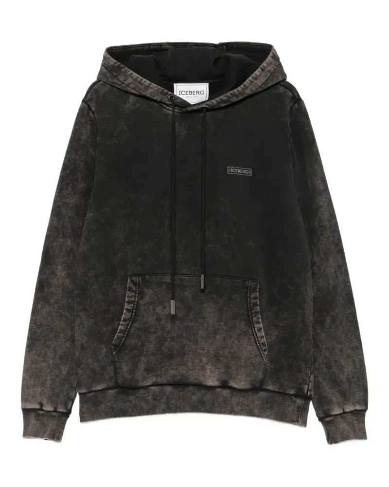 Iceberg Hoodie mit Acid-Wash-Effekt - Schwarz Schwarz