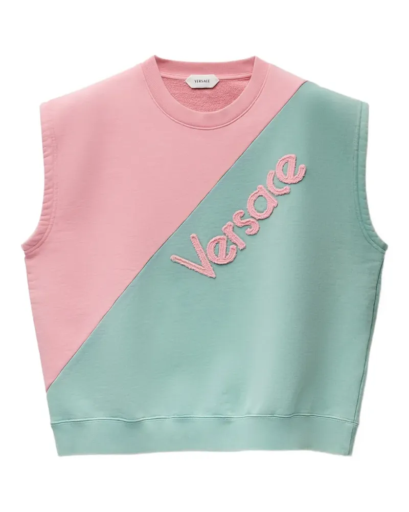 Versace Kurzarm-Sweatshirt aus besticktem Baumwoll-Jersey - Grün Grün
