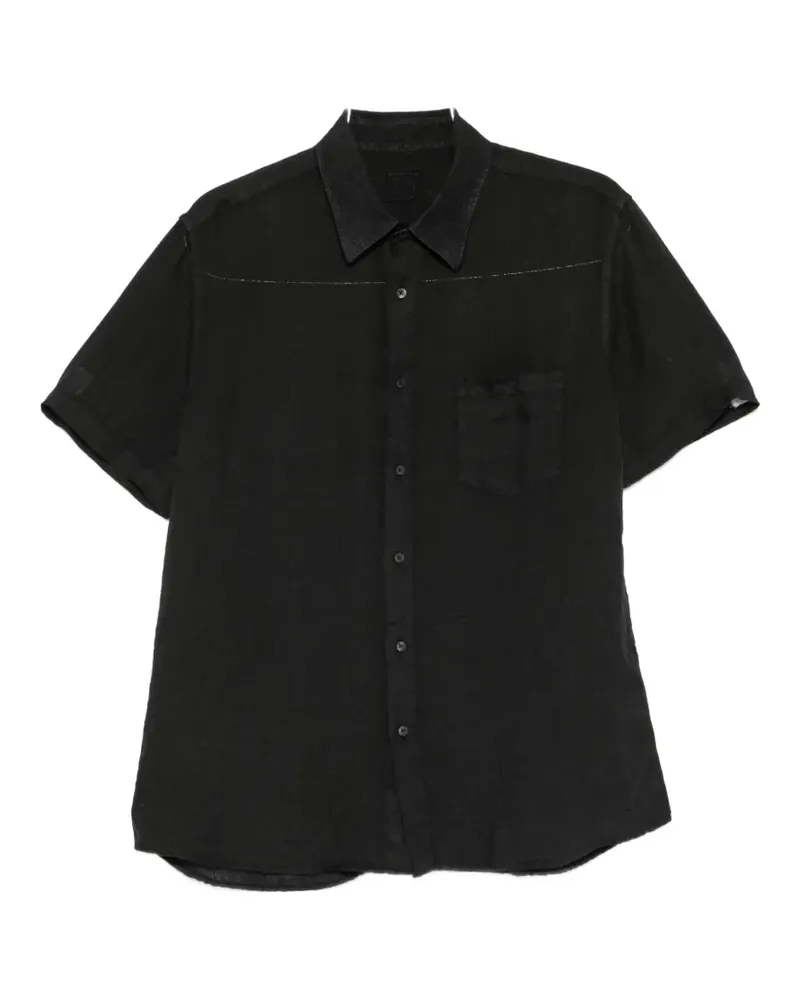 120% Lino short-sleeve chest-pocket shirt - Schwarz Schwarz