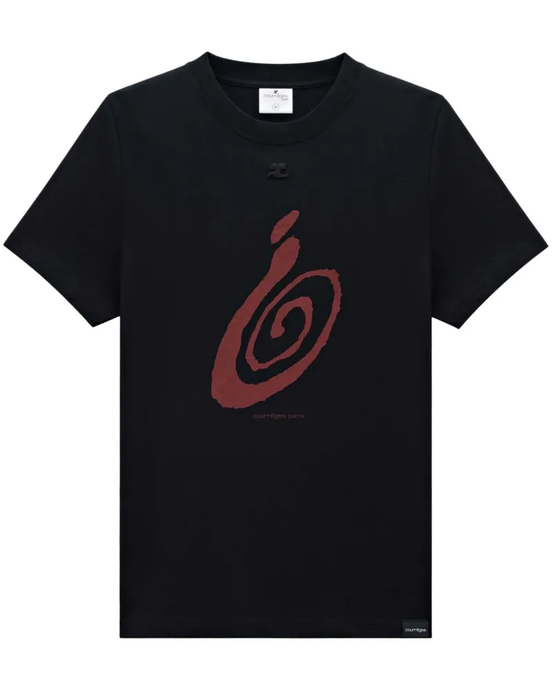Courrèges T-Shirt mit grafischem Print - Schwarz Schwarz