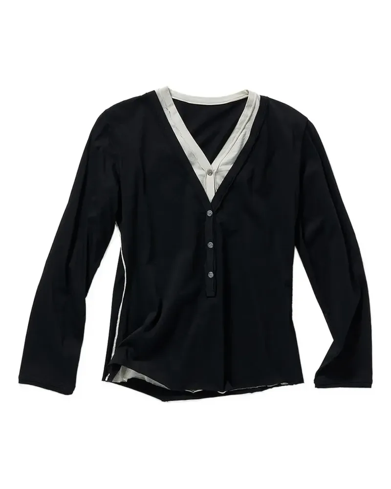 PERVERZE layered Henley T-shirt - Schwarz Schwarz