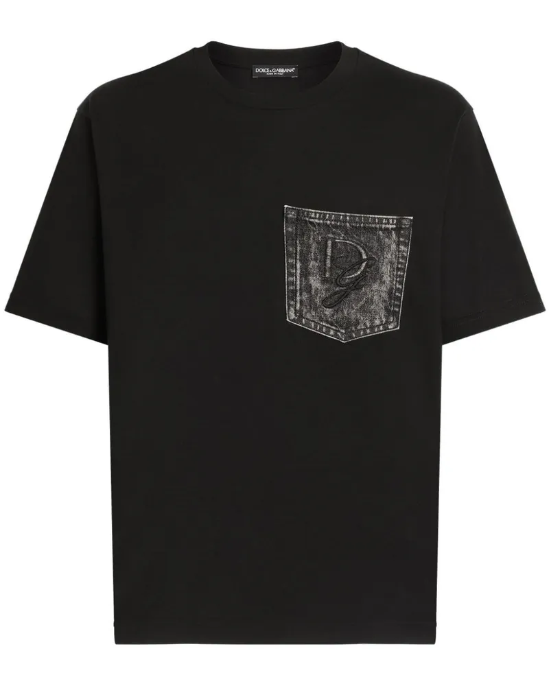 Dolce & Gabbana T-Shirt mit Logo-Tasche - Schwarz Schwarz