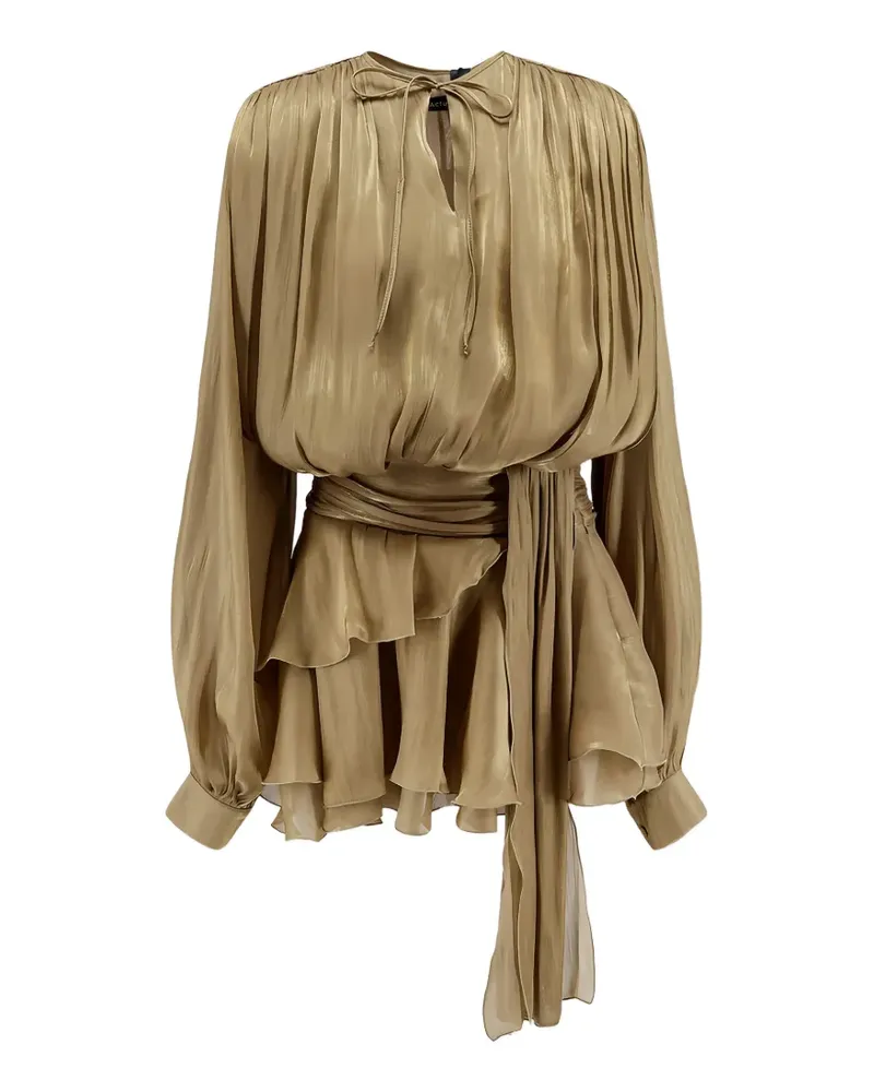 ACTUALEE ruffled-tier belted mini dress - Gold Gold