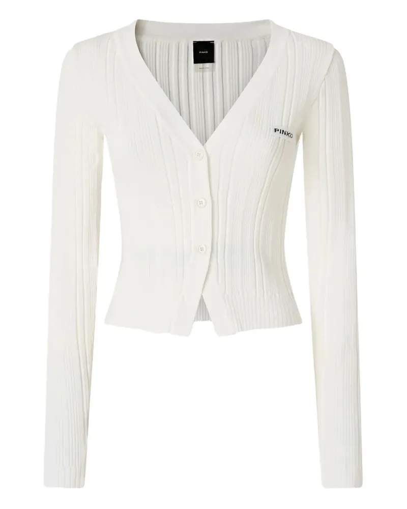 Pinko Gerippter Cardigan mit V-Ausschnitt - Weiß Weiß