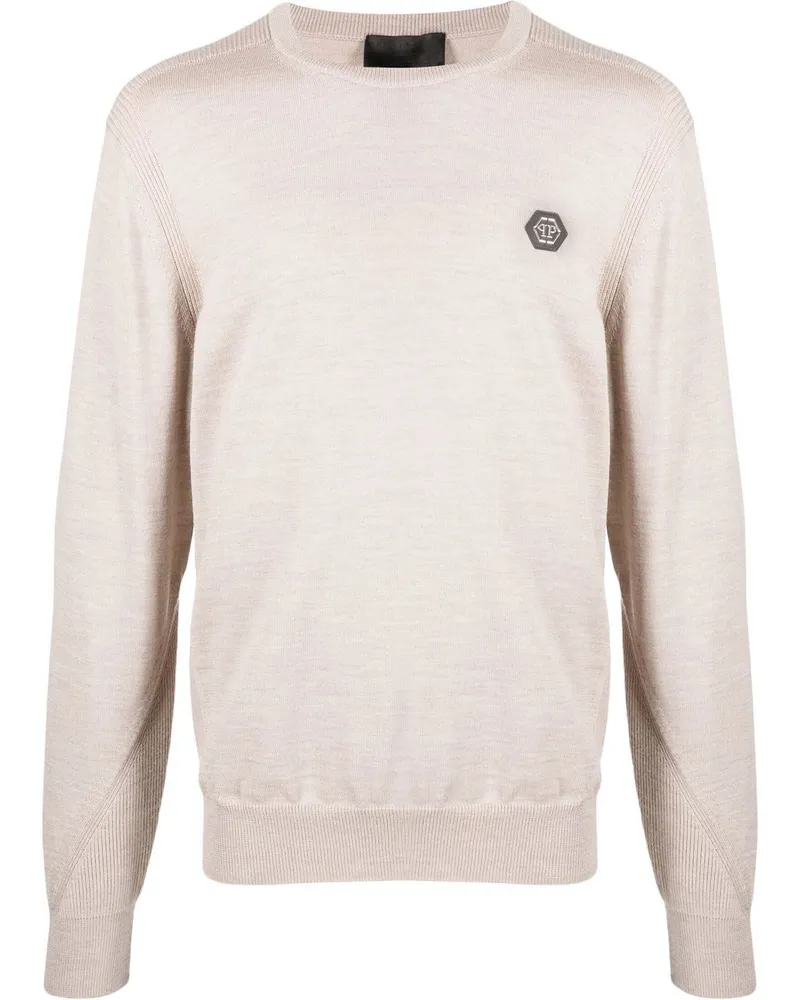 Philipp Plein Merinopullover mit Logo-Patch - Nude Nude