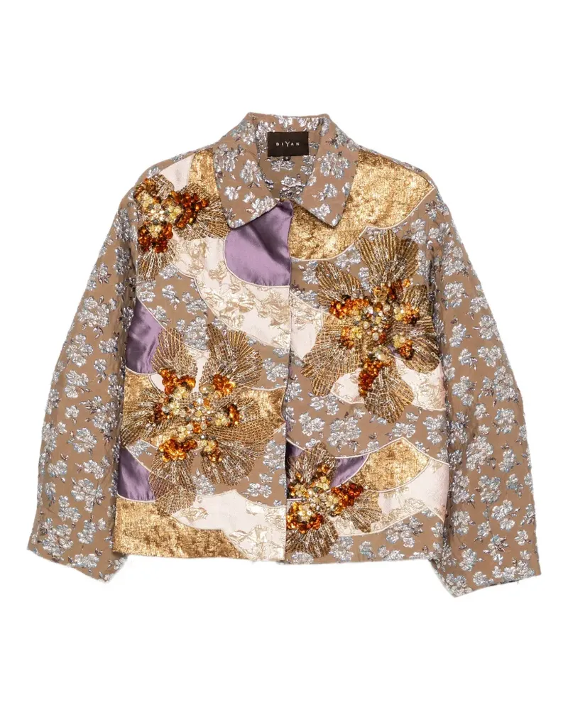 Biyan floral-jacquard bead-embellished jacket - Nude Nude