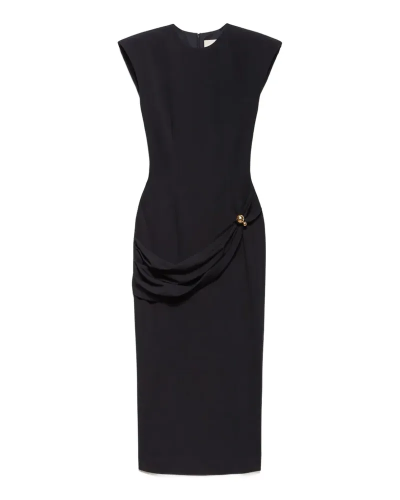 Aniye By draped padded-shoulder midi dress - Schwarz Schwarz