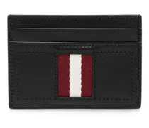 stripe leather cardholder - Schwarz