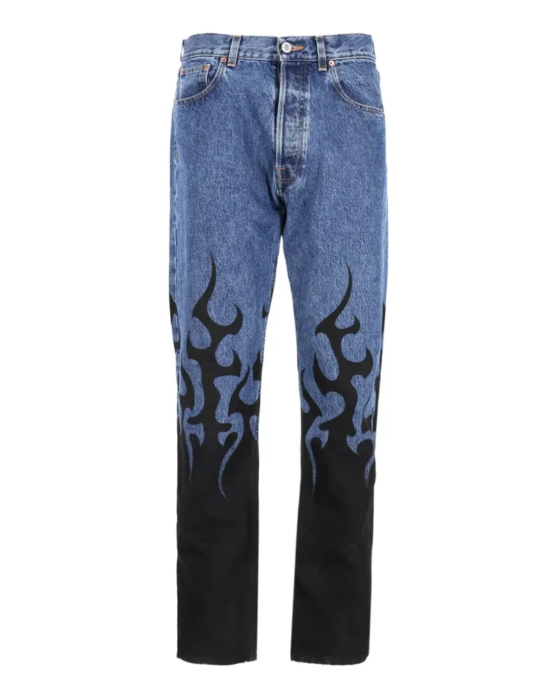 VETEMENTS Gerade Jeans mit Flammen-Print - Blau Blau