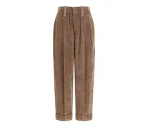 Cordhose mit Falten - Braun