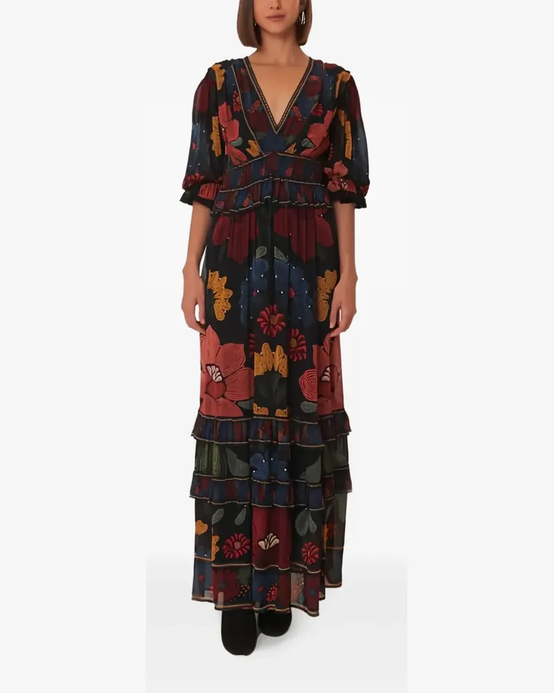 FARM Rio Gestuftes Maxikleid - Schwarz Schwarz