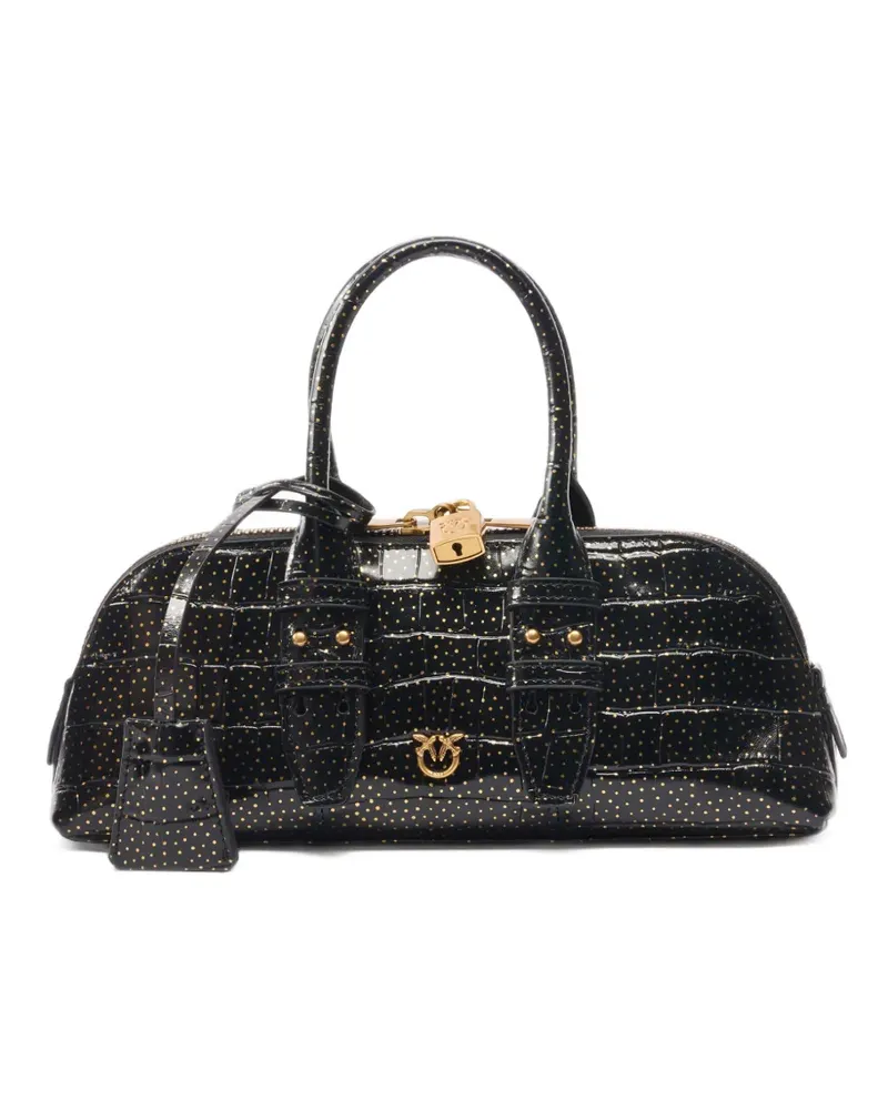 Pinko medium crocodile-print leather bag with gold polka dots - Schwarz Schwarz
