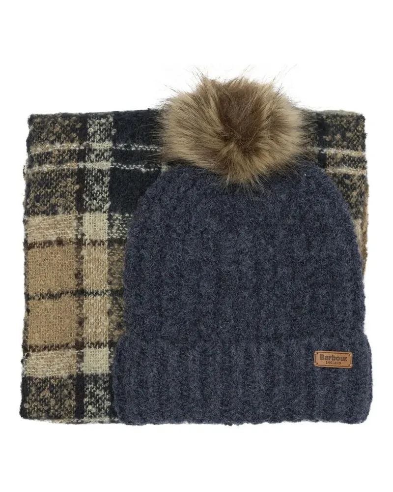 Barbour Saltburn pom-pom check-pattern scarf and beanie hat set - Blau Blau
