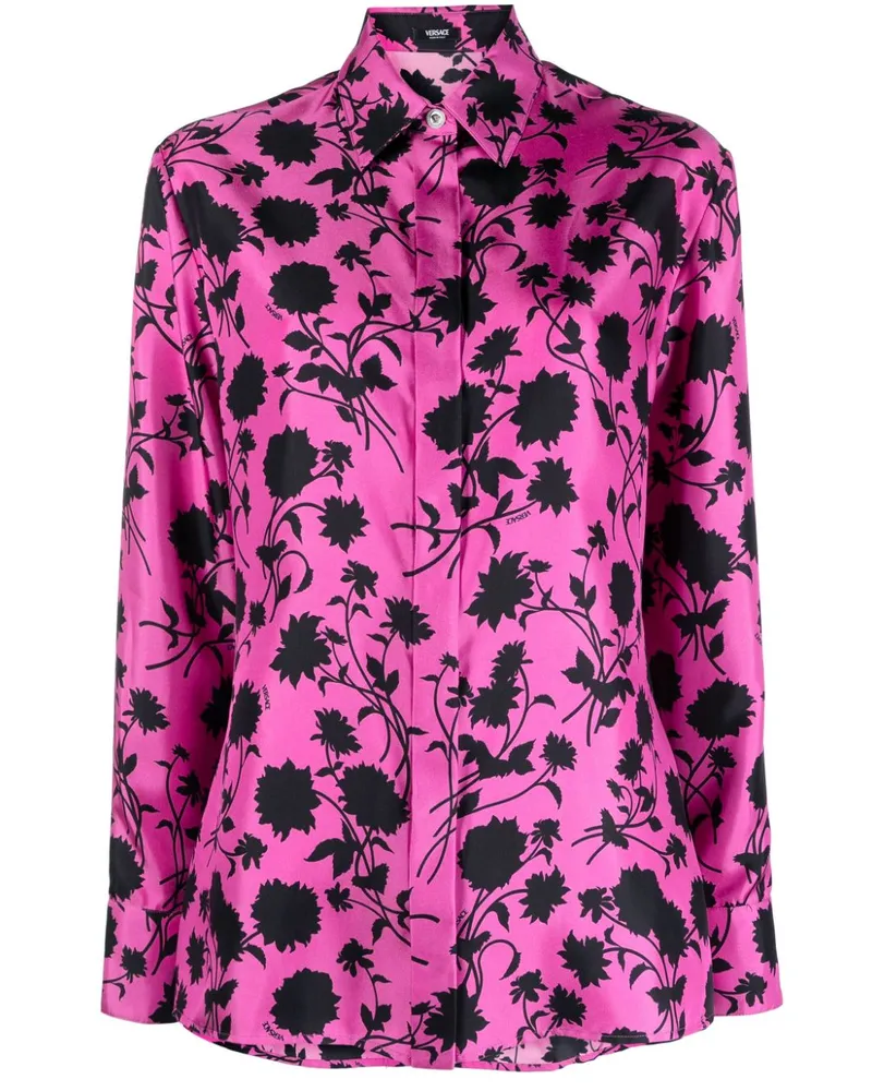 Versace Seidenhemd mit Blumen-Print - Schwarz Schwarz