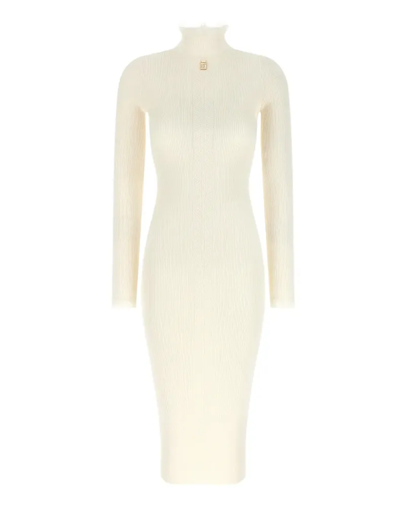 Elisabetta Franchi Geripptes Strickkleid mit Tüllbesatz - Nude Nude