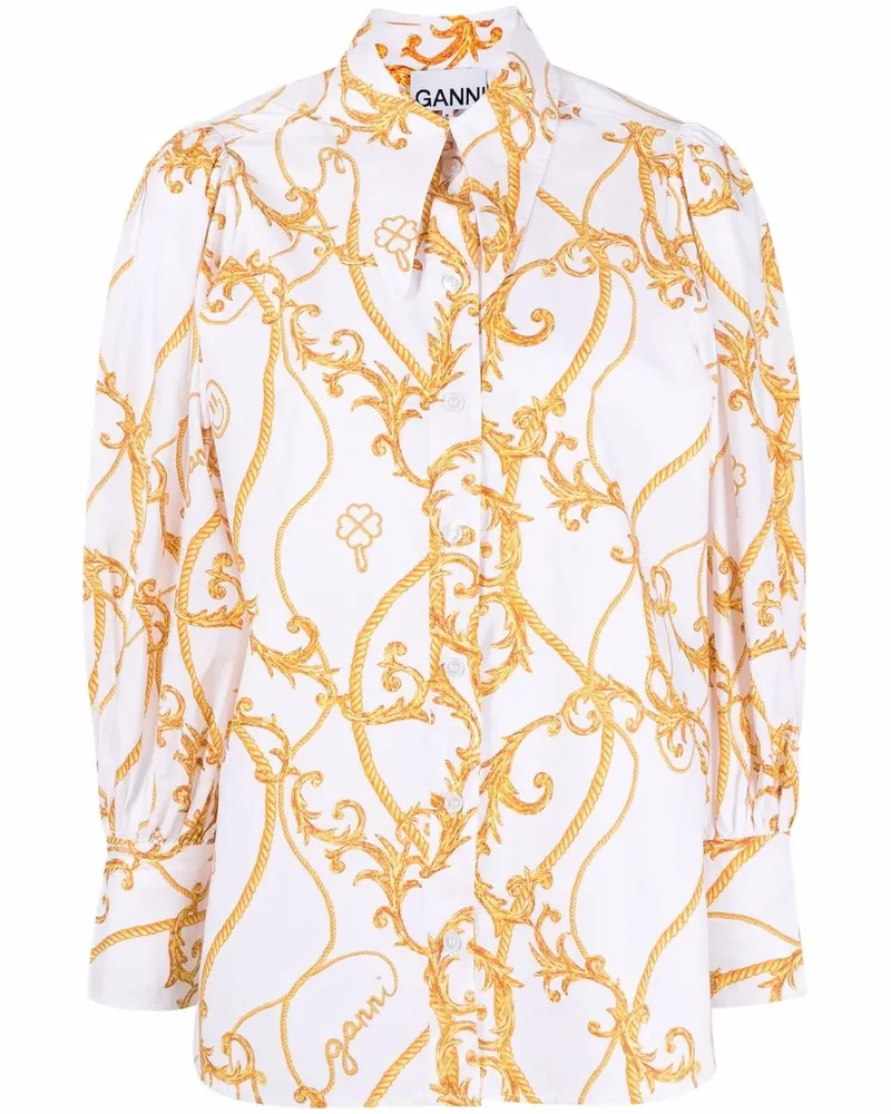 Ganni Hemd mit Barock-Print - Weiß Weiß