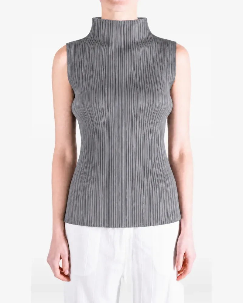 Issey Miyake pleated high-neck top - Grau Grau