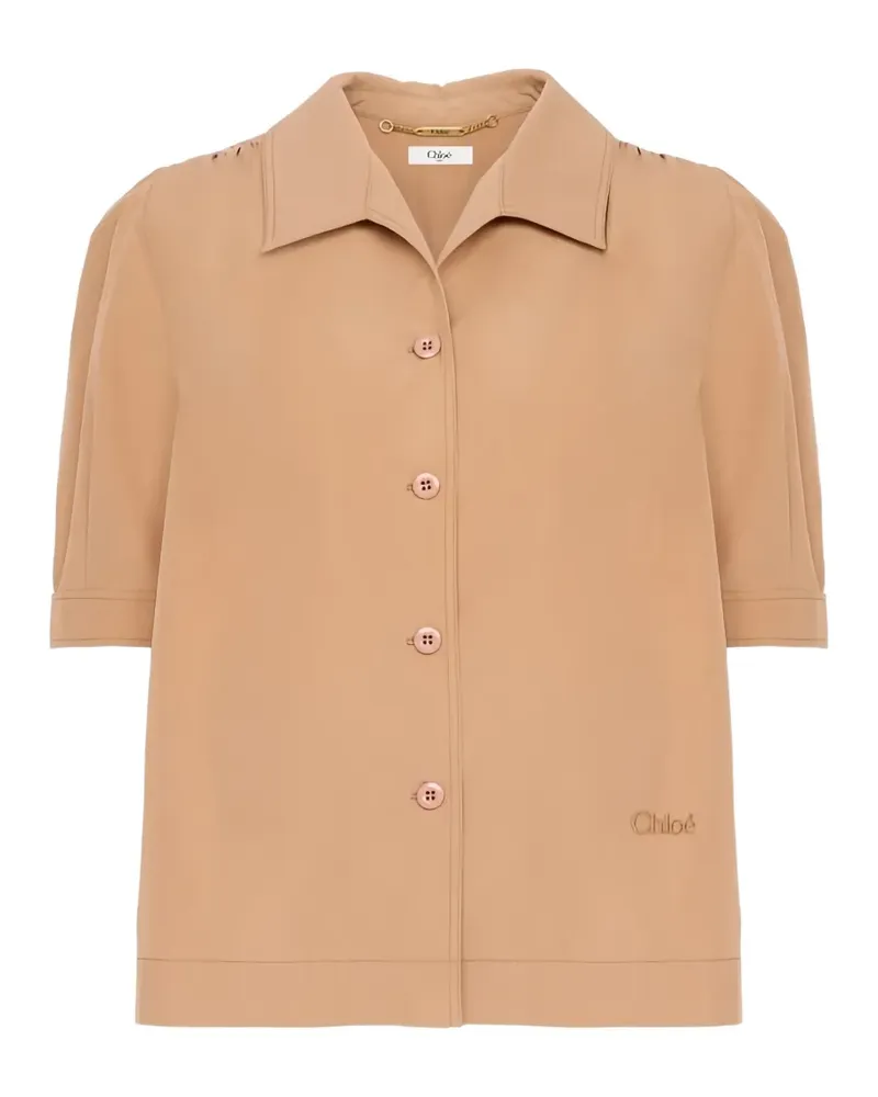 Chloé logo-embroidered gathered-sleeve shirt - Braun Braun