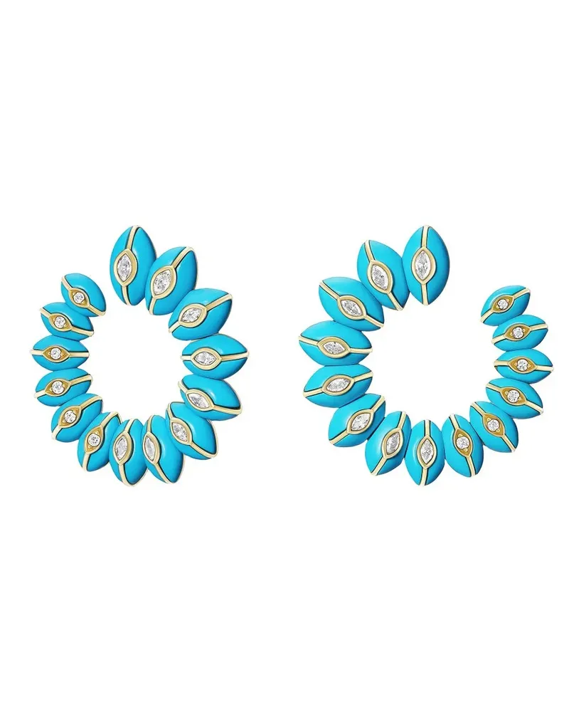 Sorellina Bloom Inlay Crescent Creolen mit Türkis und Diamant - Gold Gold