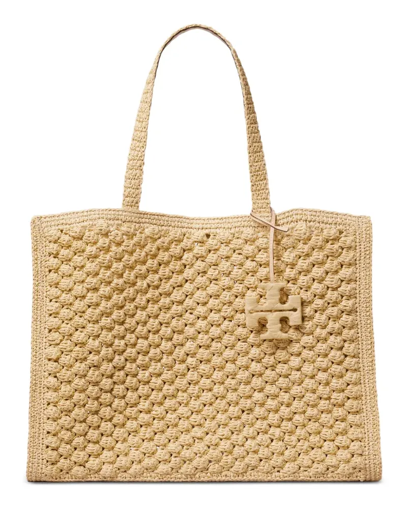 Tory Burch large Ella hand-crocheted popcorn tote bag - Nude Nude