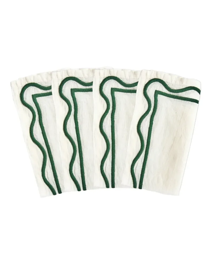 Misette Bestickte Servietten mit Wellensaum (4er-Set) - Weiß Weiß