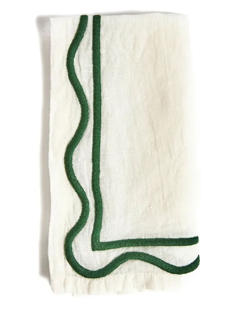 Misette Bestickte Servietten mit Wellensaum (4er-Set) - Weiß Weiß