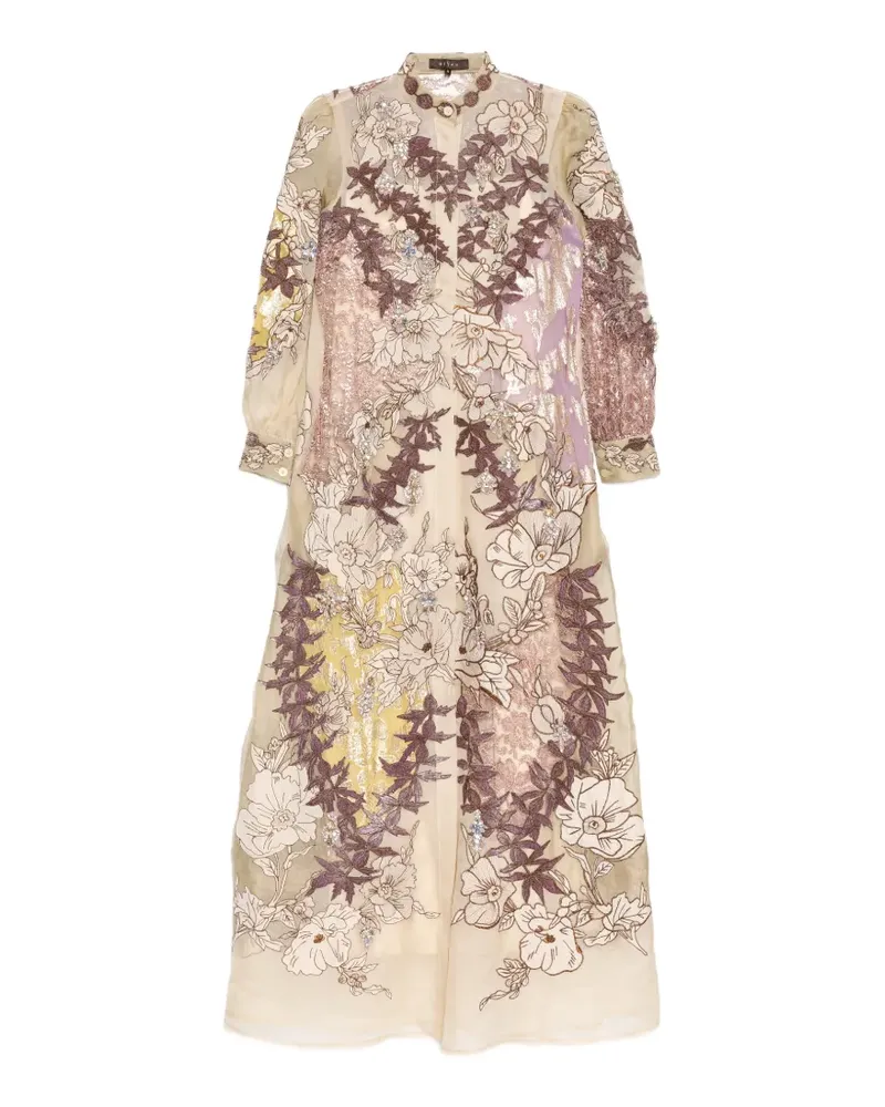 Biyan velvet-embroidered chiffon shirt dress - Nude Nude